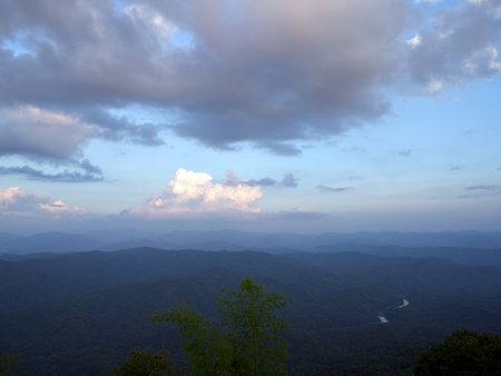 The landscape of the cloud, mountain, forest and the horizon at Doi Samur Dao, Nan, Thailandの写真素材