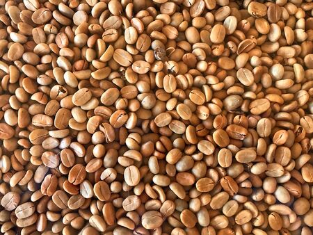 The left shell of roasted coffee seed on the tableの写真素材