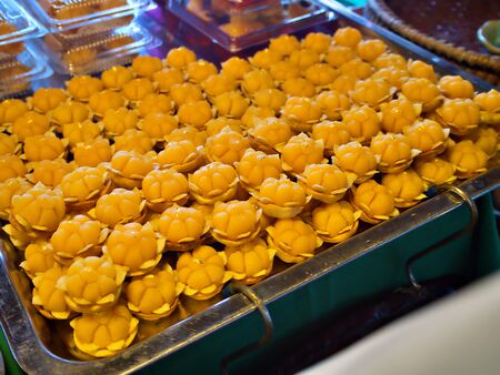 Shot on the traditional thai dessert (jamongkut) on the plate waiting for sell in Ayutthaya, Thailandの写真素材