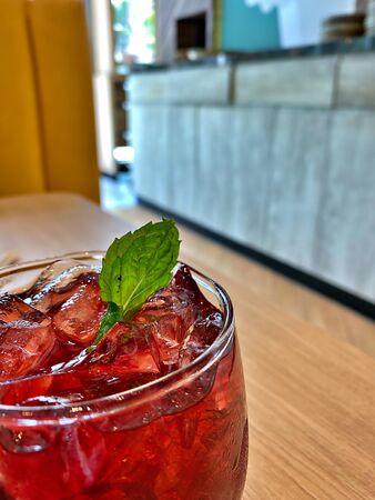 The roselle juice, a famous thai herb drink that in ice that can be found easily in almost every restaurantの写真素材
