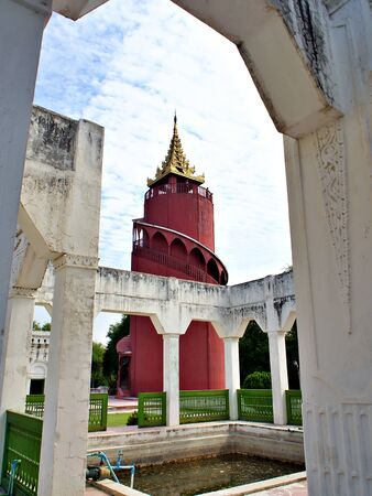 The landscape shot from the old palace building to the Royal Observation Tower in the Mandalay Palace, Mandalay, Myanmarのeditorial素材