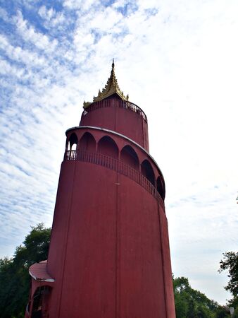 The close up shot to the Royal Observation Tower in the Mandalay Place with blue sky and cloud, Mandalay, Myanmarのeditorial素材