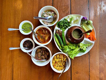 The set of variety of Myanmar chili paste, the must have of myanmar(burmese) rice main dishの写真素材