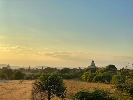 The evening landscape of the Old Bagan, World Heritage Site, Myanmarの写真素材