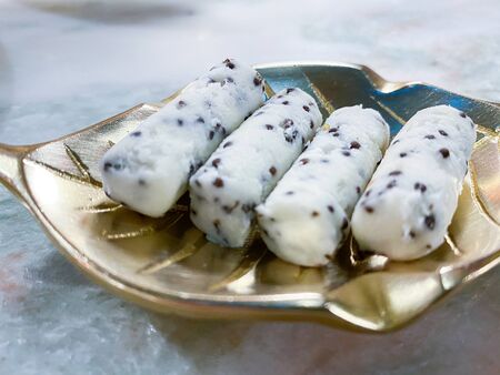 A Thai style sesame cookies in the plateの写真素材