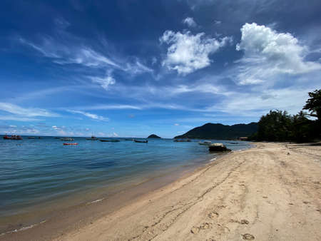The west coast and the docking boat in Koh Tao, Thailandの写真素材