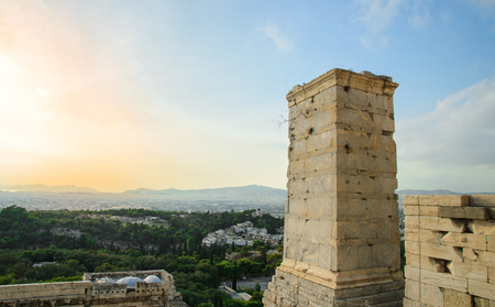 An evening scene with an ancient marble column in the ruins of Acropolis,Athens,Greeceの写真素材