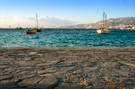 Boats wharf in the Mykonos habourの写真素材