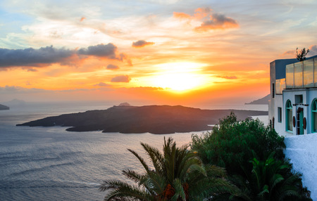 Sunset at resort in Santorini,Greeceの写真素材