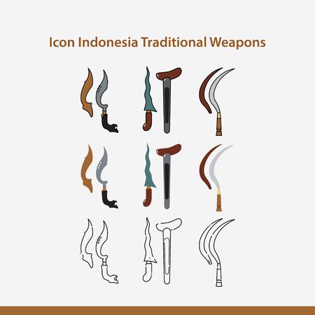Flat Icon of Indonesia Traditional Weapons - Kujang, Keris, Celuritのイラスト素材