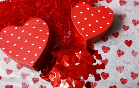 An image showing the concept of valentines day with gift boxes and heartsの写真素材