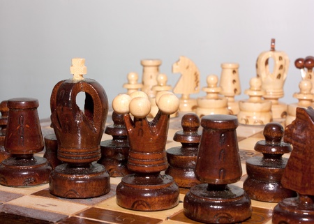 An image showing black chess pieces ready for the first moveの写真素材