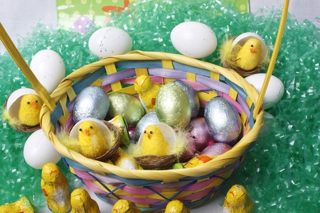 An image showing the concept of easter with a basket full of eggs