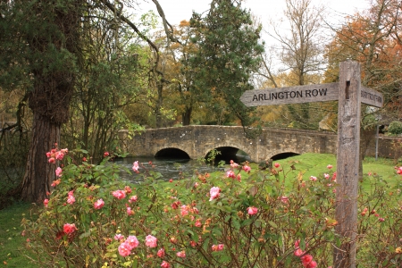 A signpost Showing the Way to Arlington Row in the cotswolds