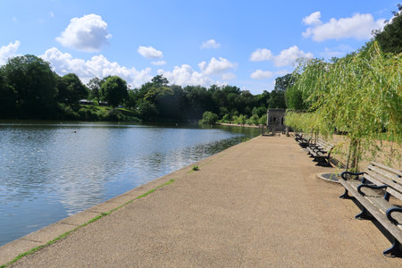 A lakeside scene at Mote Park in Kentの写真素材