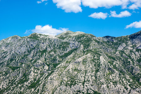 A view of the mountain range overlooking the Bay of Katorの写真素材