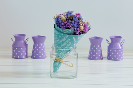 Dried flowers bouquets put into the cones の写真素材
