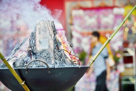 KEELUNG, TAIWAN - AUGUST 31 2012  Burning the ghost money is an activity of the ceremony at the Mid-Summer Ghost Festival のeditorial素材