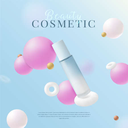 Beauty Cosmetic Product on Blue Background, Vector Illustrationのイラスト素材