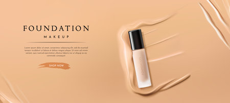 Liquid Foundation Makeup Advertising Banner Template, Vector Illustrationのイラスト素材