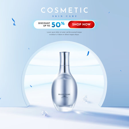 Realistic Beauty Cosmetic Product for Skin Care Banner Template, Vector Illustrationのイラスト素材