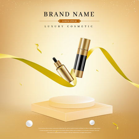 Luxury Cosmetic Products Banner Template, Vector Illustrationのイラスト素材