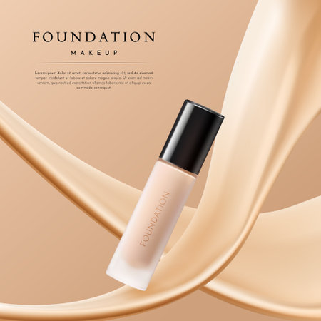 Elegant Makeup Advertising with Liquid Foundation Banner Template, Vector Illustrationのイラスト素材