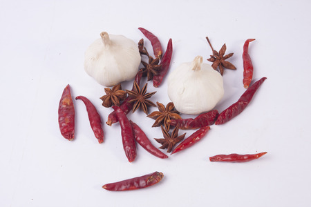 Dried chilli and garlicsの写真素材