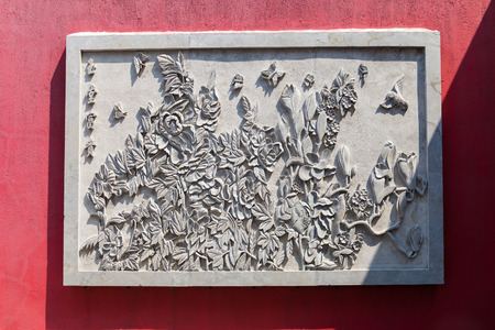 Stone carving of flowers blossom artのeditorial素材