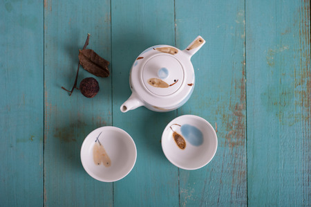 Hand-painted ceramic tea setの写真素材