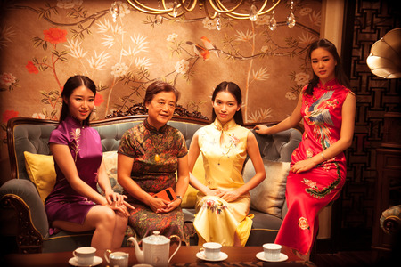 Four women who wear cheongsamのeditorial素材