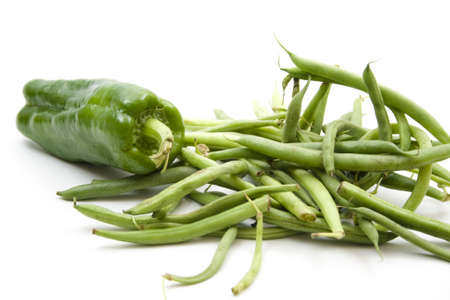 Fresh Green Capsicum with Green String beansの写真素材