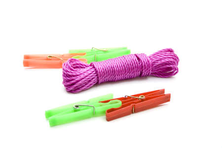 Different Clothespins with Clotheslineの写真素材