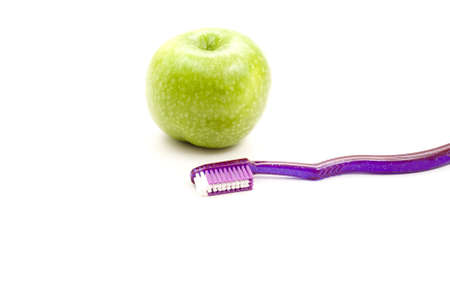 Fresh Green  Apple with Toothbrush の写真素材