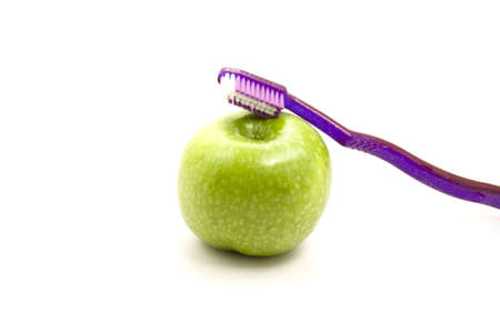 Fresh Green  Apple with Toothbrush の写真素材