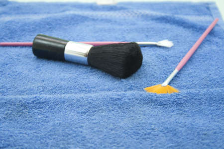 Cosmetic Brush on blue Towelの写真素材