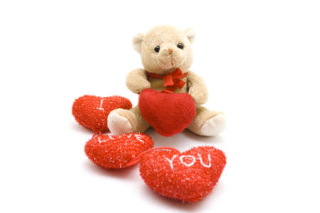 Red Love Hearts with teddy bear の写真素材