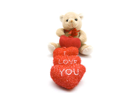 Red Love Hearts with teddy bear の写真素材