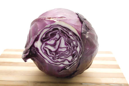 Red Cabbage for cooking on wooden plate の写真素材