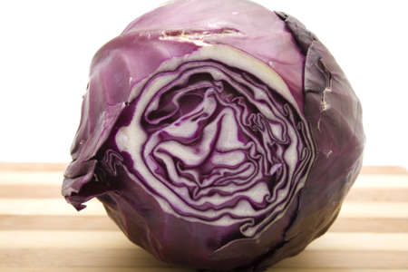 Red Cabbage for cooking on wooden plate の写真素材