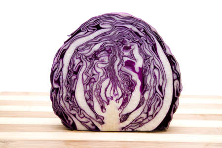 Fresh Red Cabbage  on wooden plate の写真素材