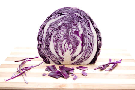 Fresh Red Cabbage  on wooden plate の写真素材