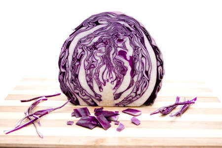 Fresh Red Cabbage  on wooden plate の写真素材