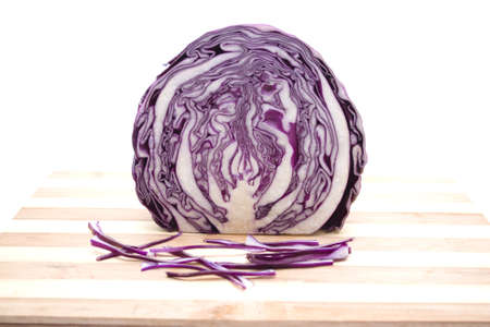 Fresh Red Cabbage  on wooden plate の写真素材