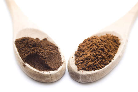 Fresh Coffee with Instant Coffee on wooden spoon の写真素材