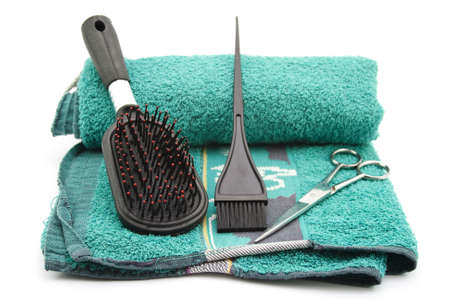 Haircomb with Scissors on Towel の写真素材