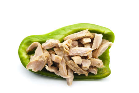 Filling Bell Pepper with Meatの写真素材