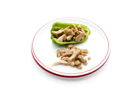 Filling Bell Pepper with Meat  on Plate の写真素材