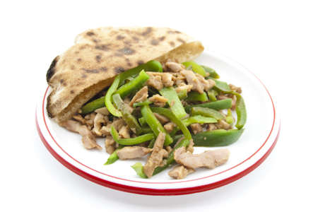 Sliced Meat and Bell Pepper with Bread  on Plate の写真素材