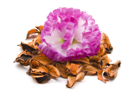 Potpourri with Flower on white background の写真素材